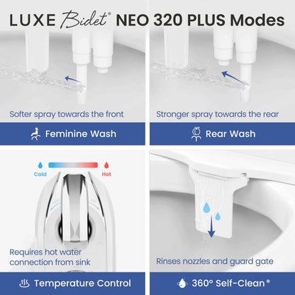 LUXE Bidet NEO 320 Plus - Warm Water, Dual Nozzle, Non-Electric Bidet Attachment for Toilet Seat, Patented Slide-in Install, 360° Self-Clean, EZ-Lift to Clean, Feminine & Rear Wash (Chrome) 🍁 All In One Marketplace Canada