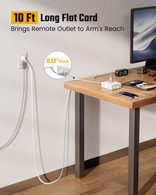Surge Protector Power Bar, SUPERDANNY 10 Ft Extension Cord with 8 Outlets & 4USB Ports (2 USB 2 C), Mountable Flat Plug Power Strip, Surge Protection for Home, Office, Dorm 🍁 All In One Marketplace Canada