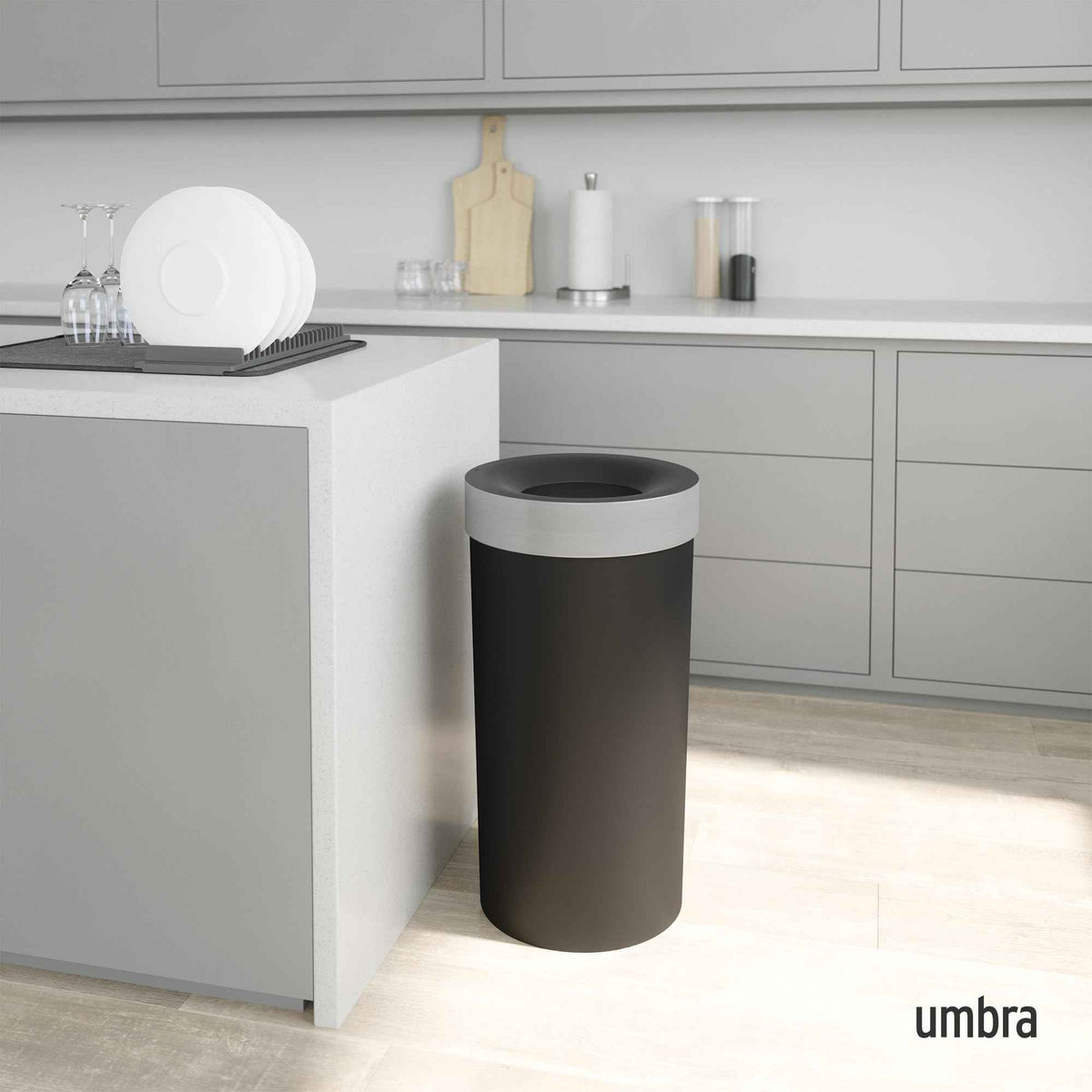 Umbra Vento Kitchen Trash Can – Large 16 Gal (62 L) Open Top Garbage Can for Home & Office – Modern Clean Design, Black/Nickel 🍁 All In One Marketplace Canada