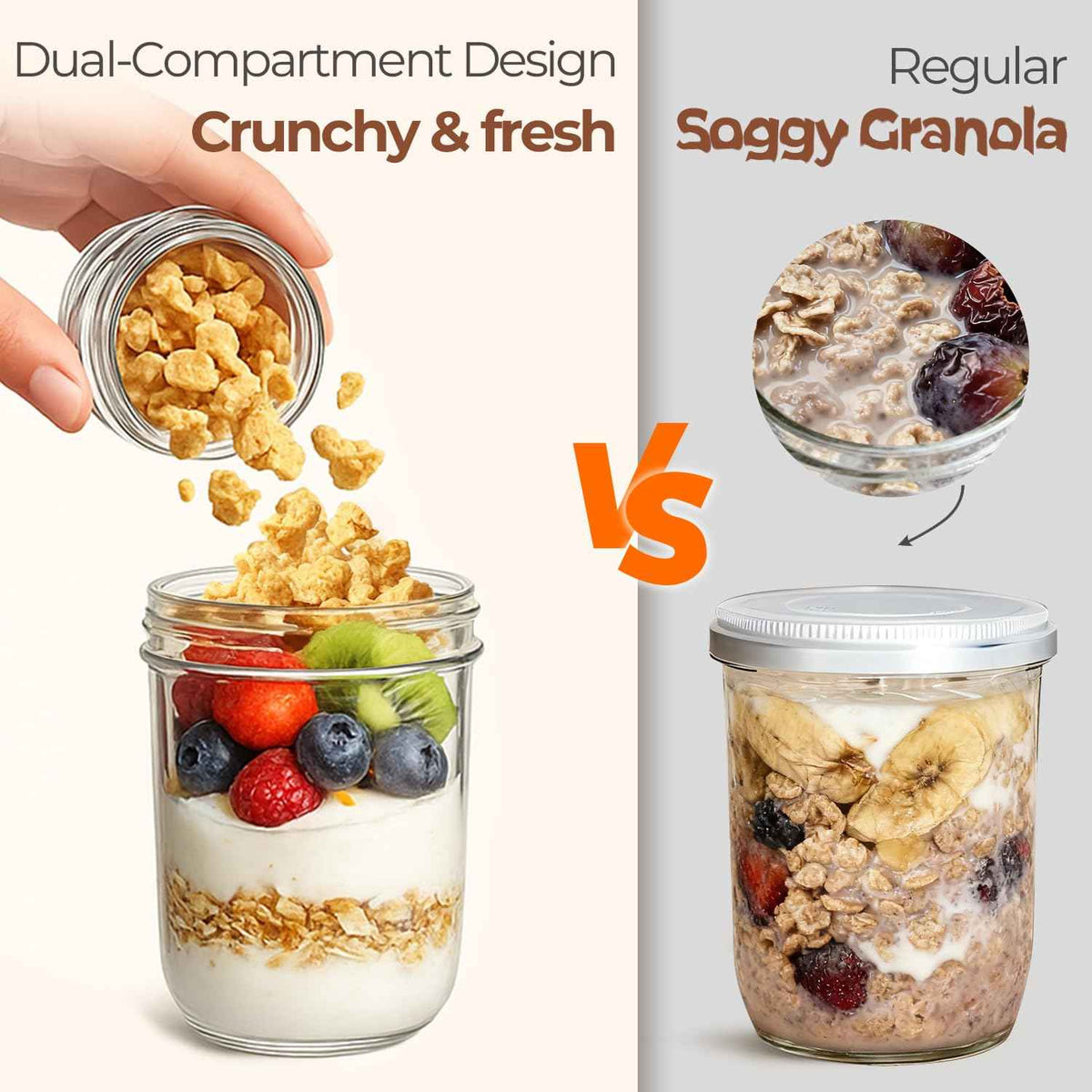 ComSaf Overnight Oats jars with Lids （16oz+4oz 2Pcs）, Dual-Laryer Chia Pudding Jars with Dry and Wet Separation, Yogurt Parfait Contianer for Oatmeal Cereal Nut Fruit, Meal Prep Glass Jars for Salad 🍁 All In One Marketplace Canada