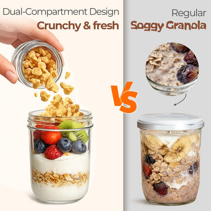 ComSaf Overnight Oats jars with Lids （16oz+4oz 4Pcs）, Dual-Laryer Chia Pudding Jars with Dry and Wet Separation, Yogurt Parfait Contianer for Oatmeal Cereal Nut Fruit, Meal Prep Glass Jars for Salad 🍁 All In One Marketplace Canada