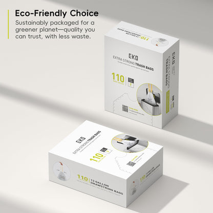EKO 13 Gallon / 40-60 Liter Drawstring Trash Bags, Extra-Strong Unscented Garbage Bags, 60 Count Easy-Dispense Roll for Kitchen & Household Use, Leak-Resistant, Code F, White 🍁 All In One Marketplace Canada