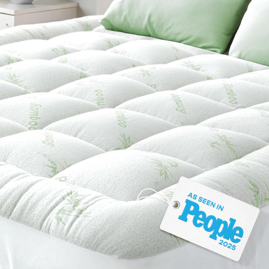 Bamboo Mattress Topper Double/Full Size - Thick Cooling Breathable Pillow Top Mattress Pad for Back Pain Relief - Deep Pocket Topper Fits 8-20 Inches (54x75 Inches, Green) 🍁 All In One Marketplace Canada