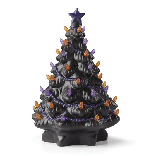 Lenox Treasured Traditions Black Light-Up Tree Halloween Christmas Figurine
