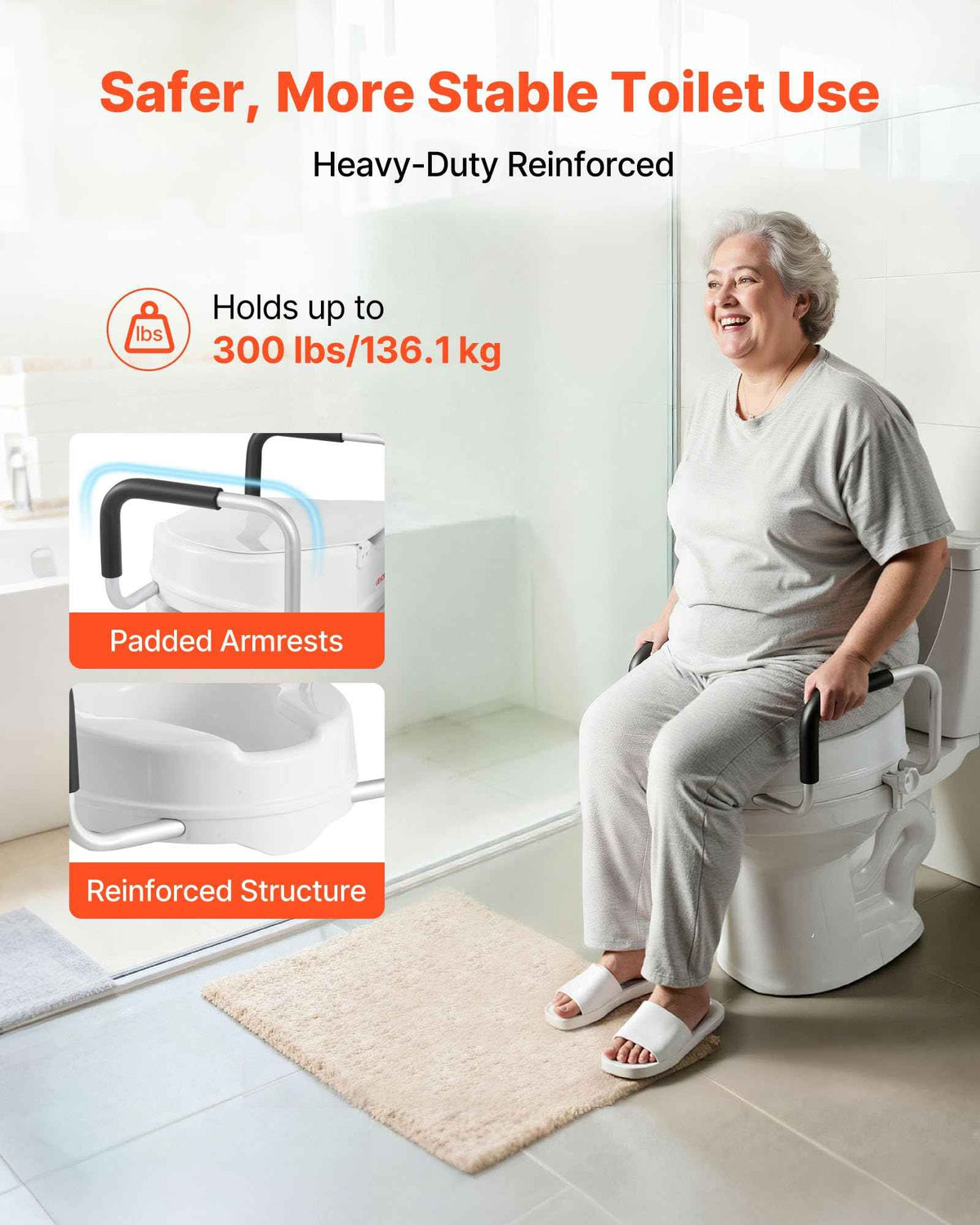VEVOR Raised Toilet Seat with Arms, 300 lbs Load Capacity, 4-Inch Lift Height, Widened Commode Elevated Toilet Seat Riser with Padded Handles for Seniors, Elderly, Handicap, Disabled, and Adults Use 🍁 All In One Marketplace Canada