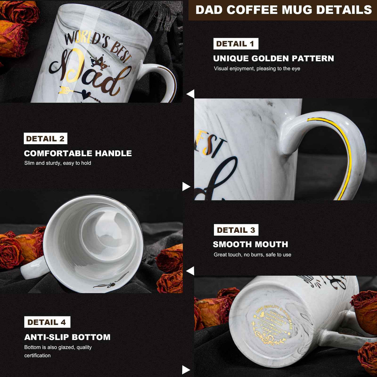 Fathers Day Gifts Presents for Dad - Dad Birthday Gift from Daughter, Son - World' s Best Dad Mug - Christmas Gift for Dad, New Dad, Husband - 14oz Grey Ceramic Coffee Mug, Greeting Card, Gift Box 🍁 All In One Marketplace Canada