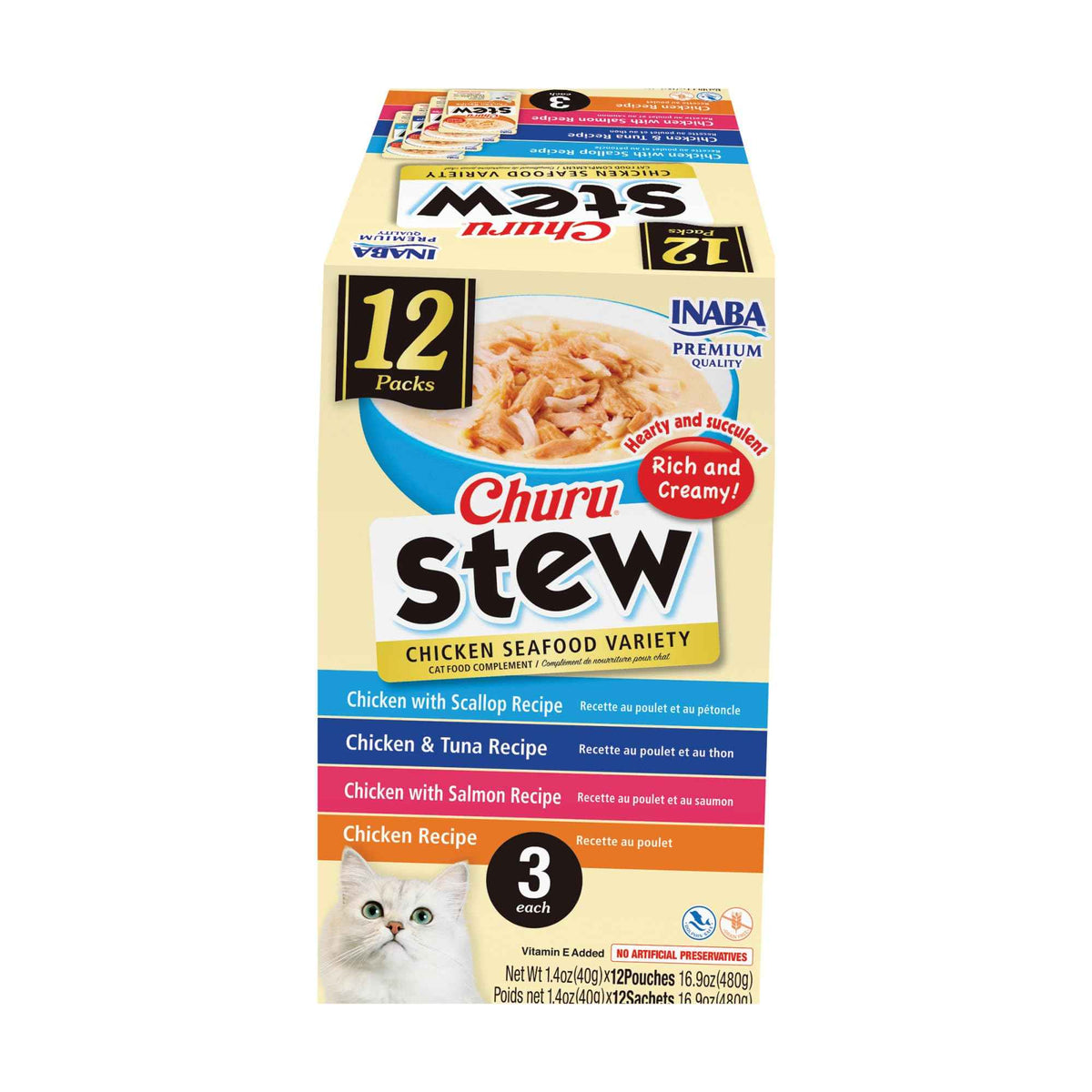 INABA Churu Stew for Cats, Side Dish Pouch with Vitamin E, 39 Grams per Pouch, 12 Pouches, Chicken & Seafood Variety 🍁 All In One Marketplace Canada