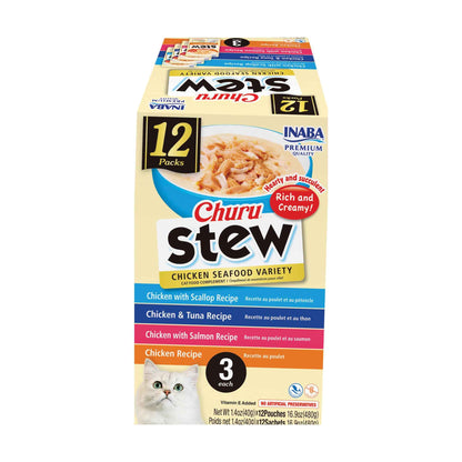 INABA Churu Stew for Cats, Side Dish Pouch with Vitamin E, 39 Grams per Pouch, 12 Pouches, Chicken & Seafood Variety 🍁 All In One Marketplace Canada