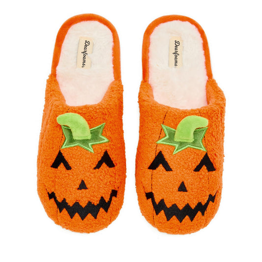 Dearfoams Unisex-Adult Spooky Fuzzy Halloween Pumpkin Jack O Lantern Slipper, Jack O Lantern, 9-10 Women/7-8 Men