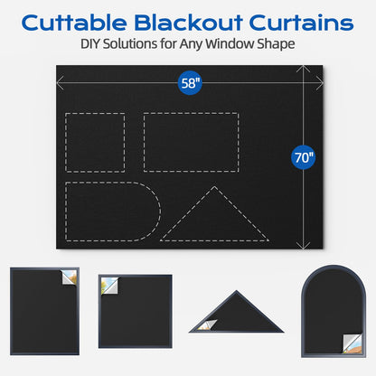 Blackout Curtains for Bedroom, 70" x 58" Portable Blackout Blinds with 20 Sets Hook & Loop Strips for 100% Black-out Window Film, Temporary Black Out Shades for Windows Cover Nursery Travel RV- Blacks 🍁 All In One Marketplace Canada