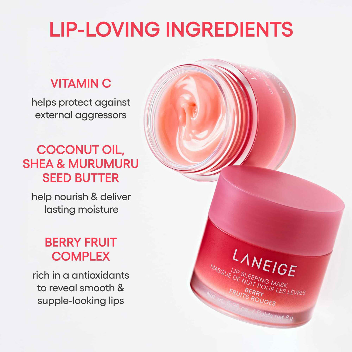 LANEIGE Lip Sleeping Mask Vanilla: Nourish, Hydrate, Vitamin C, Murumuru & Shea Butter, Antioxidants, Flaky, Dry Lips 🍁 All In One Marketplace Canada