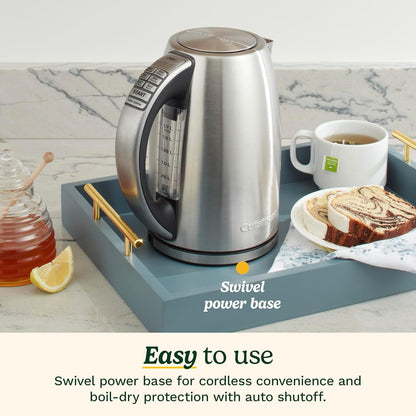 Cuisinart PerfecTemp 1.7L Cordless Electric Tea Kettle, 1500W Fast Heat-Up, 6 Preset Temperatures, 30-Min Keep Warm, Stay-Cool Nonslip Handle, Brushed Stainless Steel (CPK-17C) 🍁 All In One Marketplace Canada