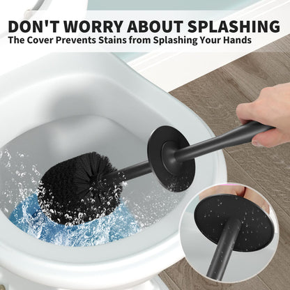 UPTRONIC Toilet Brush, Toilet Bowl Brush with Extra Long Handle Durable Bristles Toilet Scrubber and Covered Holder for Toilet Brush Set for Bathroom Cleaning (Black-02) 🍁 All In One Marketplace Canada