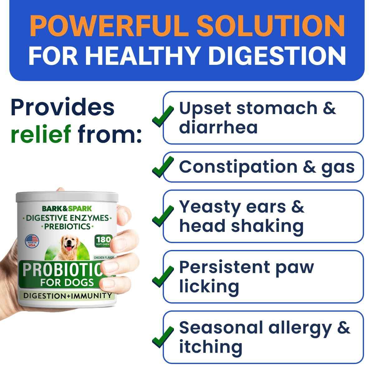 Probiotics for Dogs - Gas, Diarrhea, Allergy, Constipation, Upset Stomach Relief, w/Digestive Enzymes + Prebiotics - Chewable Supplement - Improve Digestion, Immunity - Dog Probiotics Chews - 180Ct 🍁 All In One Marketplace Canada