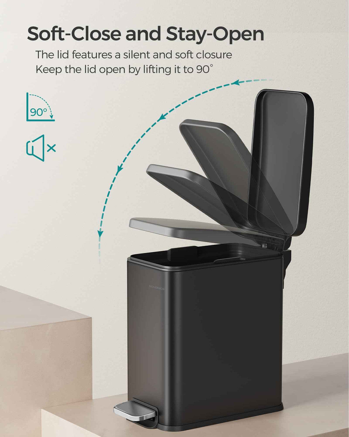SONGMICS Bathroom Trash Can, Small Trash Bin with Lid, Slim for Small Spaces, Stainless Steel Garbage Can, Soft Close, 1.3 Gallon (5 L) Black ULTB560B05 🍁 All In One Marketplace Canada