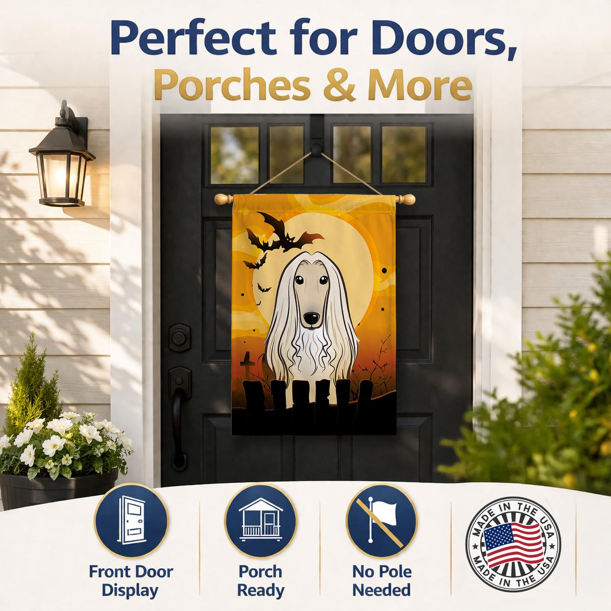 Caroline's Treasures BB1802CHF Halloween Afghan Hound Canvas House Size Flag, Multicolor, Large