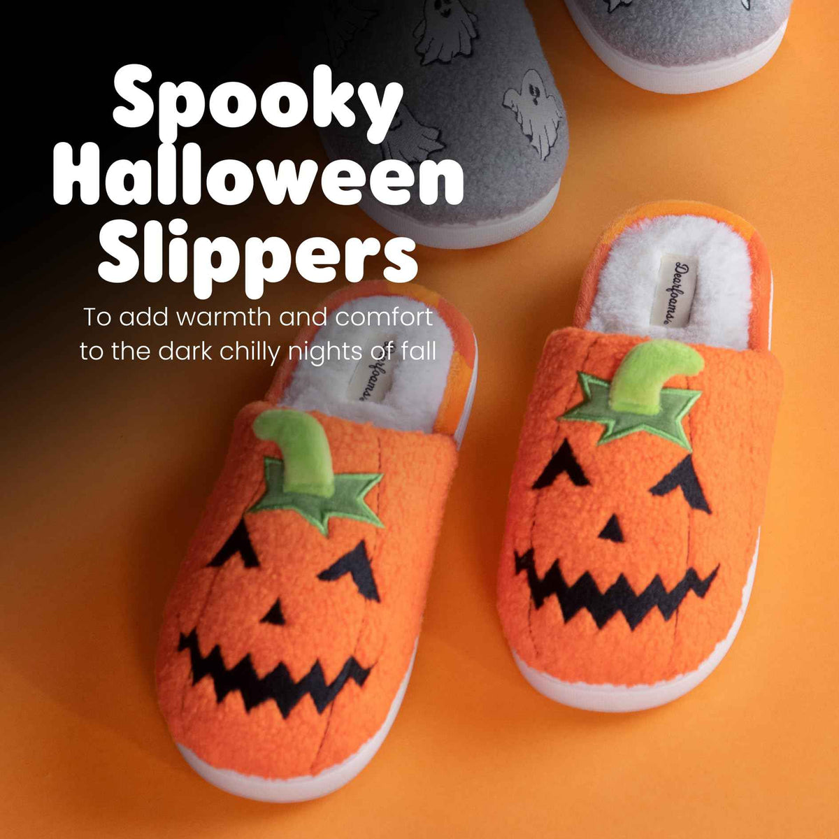 Dearfoams Unisex-Adult Spooky Fuzzy Halloween Pumpkin Jack O Lantern Slipper, Jack O Lantern, 7-8 Women/5-6 Men