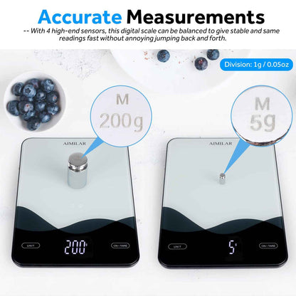 AIMILAR Digital Kitchen Scale 22lb/10kg USB-C Rechargeable, Tempered Glass Top Easy Clean, LED Touch Screen No Buttons, Auto Shut Off 🍁 All In One Marketplace Canada