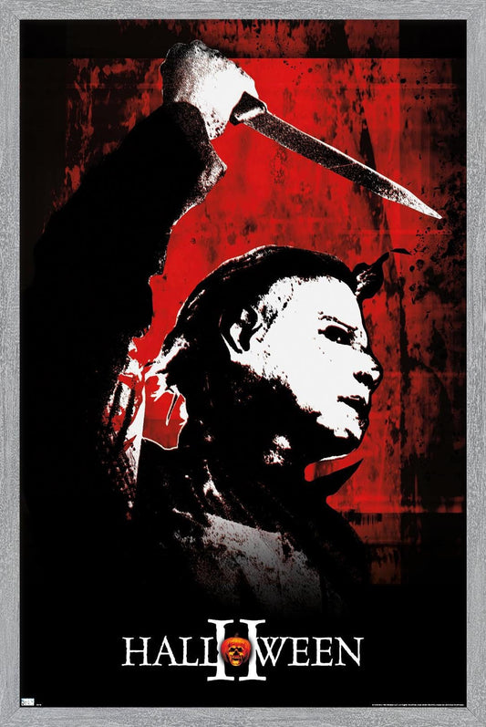 Halloween II - Red Wall Poster, 22.4L" x 14.7W", Gray Framed Version