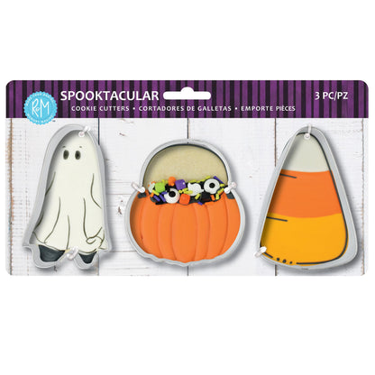 R&M Halloween/Spooktacular Cookie Cutter 3-Piece Set Stainless Steel – Includes Ghost, Pumpkin Bucket, Candy Corn