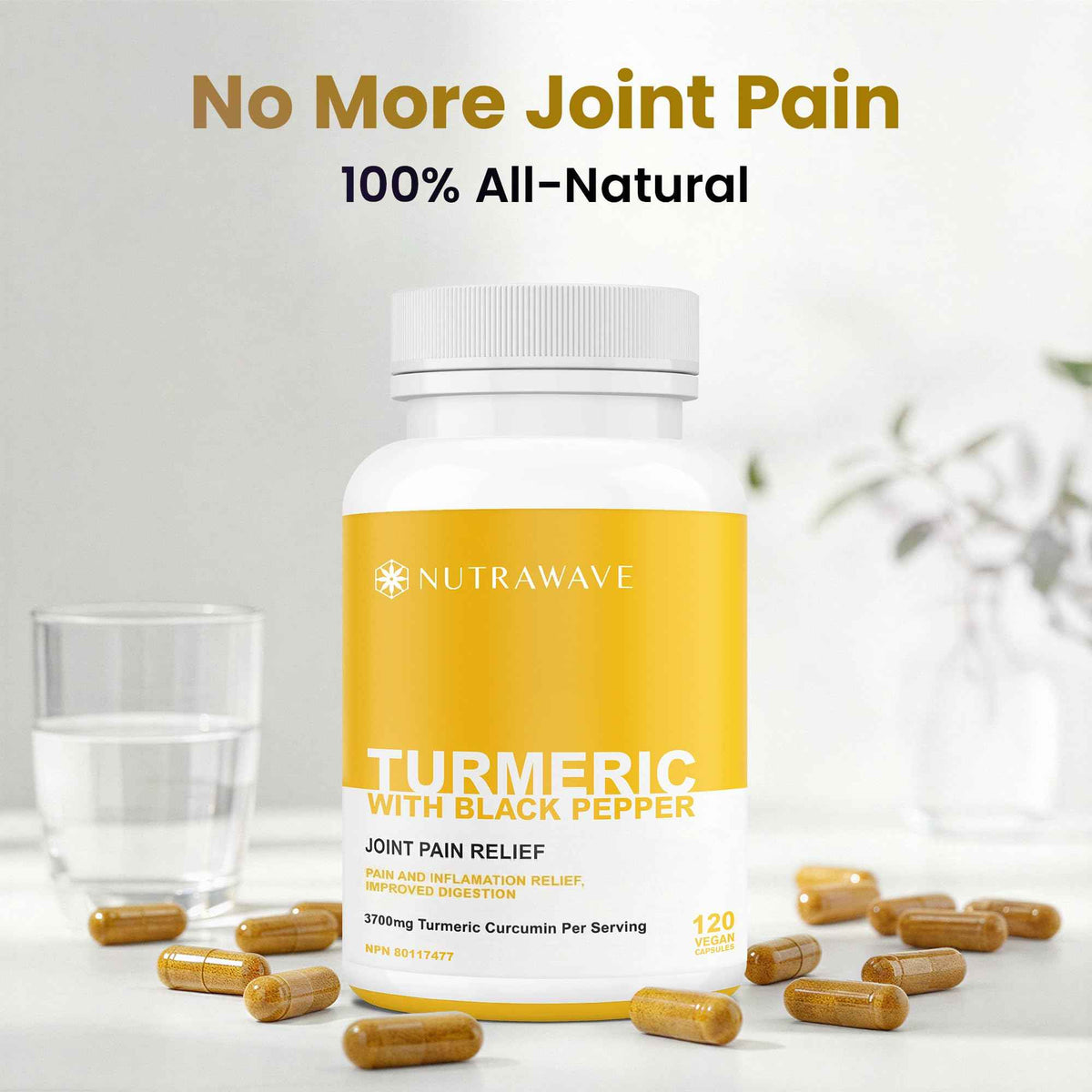Nutrawave HIGH POTENCY TURMERIC CURCUMIN + BLACK PEPPER EXTRACT – Powerful 3700mg per Serving (2 capsules), Source of Anti-Inflammatory and Antioxidants. Joint Pain Relief, Improved Liver Function. Non-GMO, Vegan, Gluten Free. Zero Additives, Easy to Swal