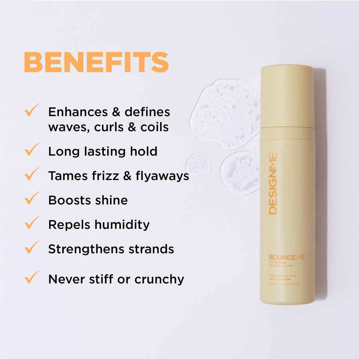 Design.Me BOUNCE.ME Curling Gel Spray | Frizz-Free Curl Defining Gel - Refresh Curls, Waves, Coils | Non-Crunchy, Non-Sticky Formula - Climate Control Styling, 7.77Oz 🍁 All In One Marketplace Canada