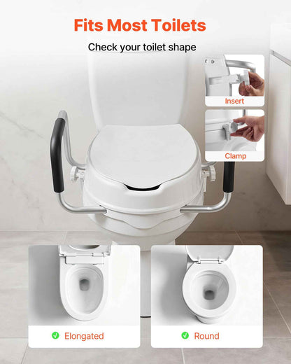 VEVOR Raised Toilet Seat with Arms, 300 lbs Load Capacity, 4-Inch Lift Height, Widened Commode Elevated Toilet Seat Riser with Padded Handles for Seniors, Elderly, Handicap, Disabled, and Adults Use 🍁 All In One Marketplace Canada