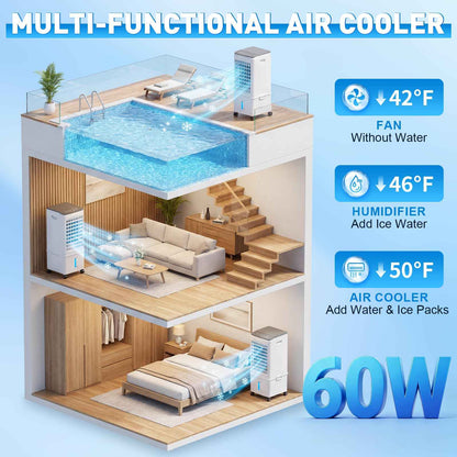Portable Air Conditioner, 9.5L Portable AC Unit, 24H Fast Cooling, 3 Speeds Cooling Fan, Quiet Air Conditioner Portable w/7H Timer & Remote, Evaporative Air Cooler for Bedroom Home Office 🍁 All In One Marketplace Canada