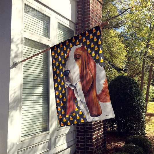 Caroline's Treasures SC9182CHF Basset Hound Candy Corn Halloween Portrait Flag Canvas House Size, Large, Multicolor