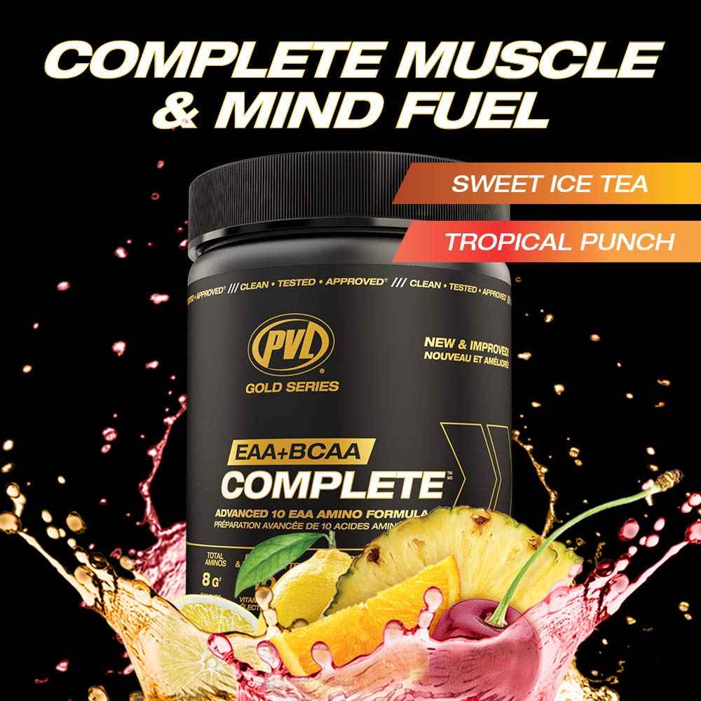 PVL EAA+BCAA COMPLETE – Essential Amino Acid Supplement with BCAAs, Electrolytes & B-Vitamins – Pre, Intra or Post Workout Powder – Keto & Vegan Friendly – Tropical Punch, 30 Servings 🍁 All In One Marketplace Canada