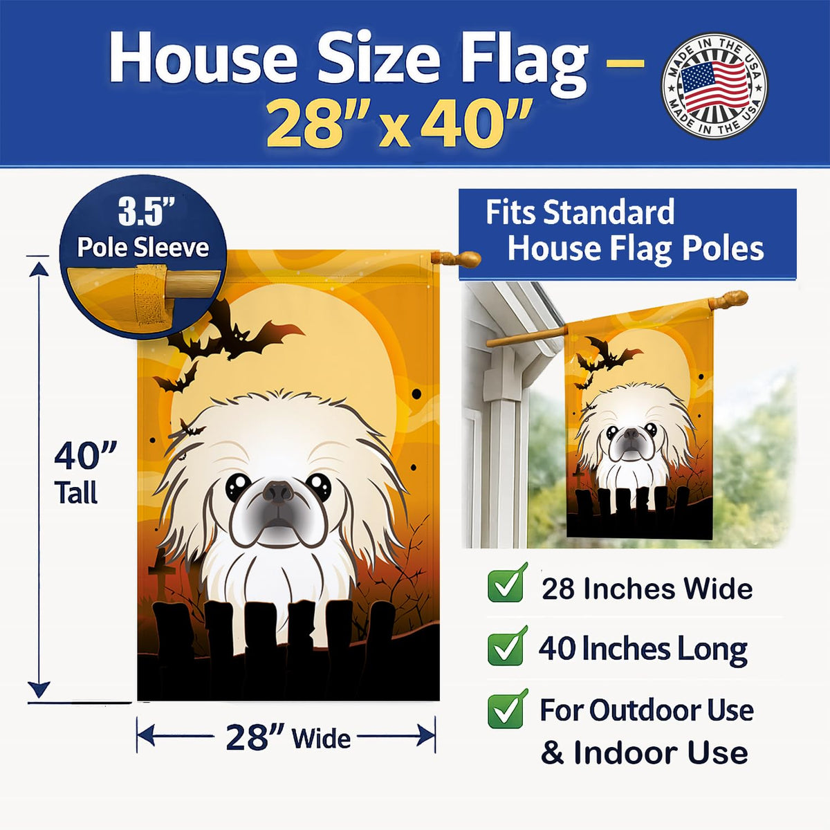 Caroline's Treasures BB1779CHF Halloween Pekingese Canvas House Size Flag, Multicolor, Large