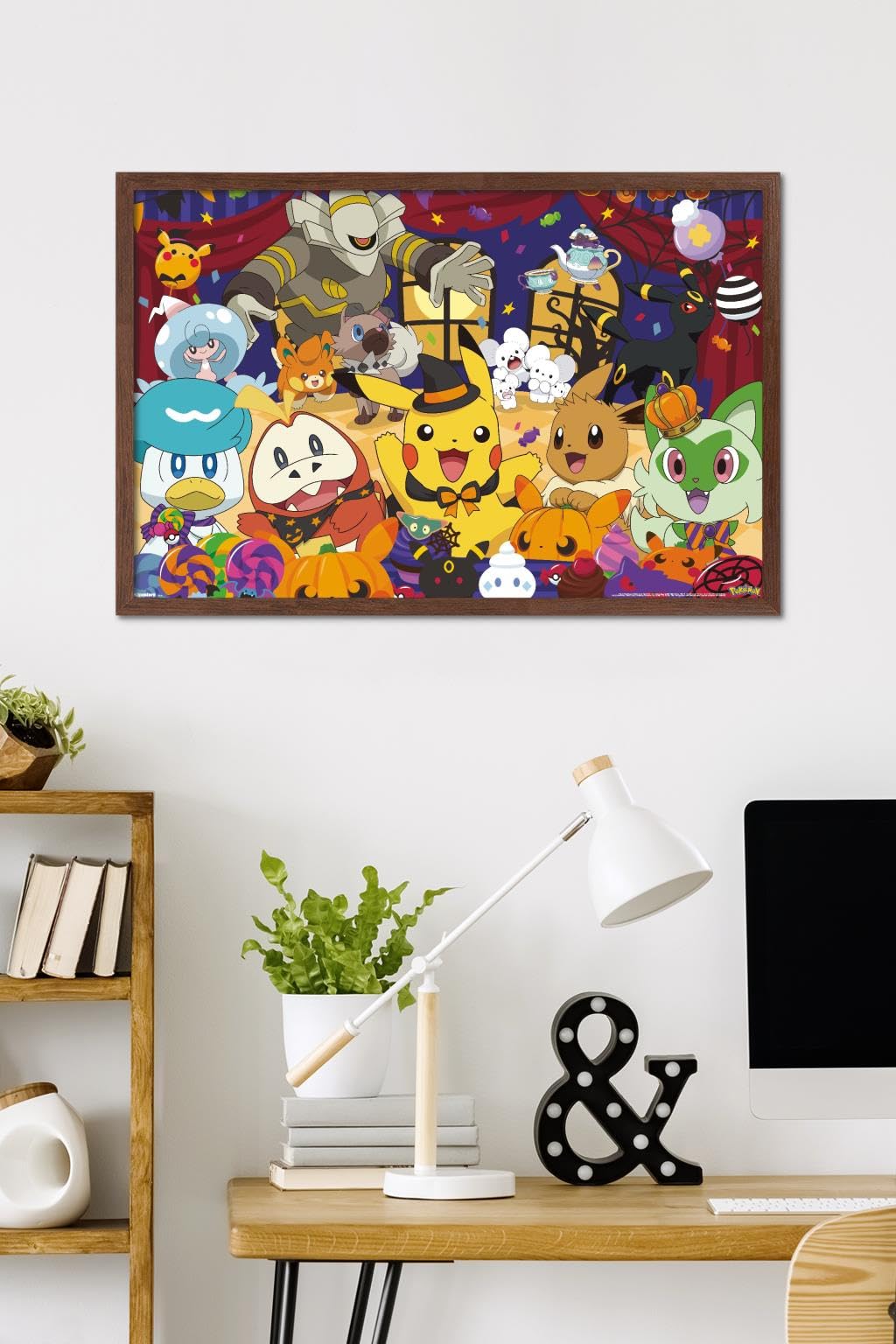 Pokémon: Halloween Party- Group Wall Poster, 34L" x 22.4W", Mahogany Framed Version
