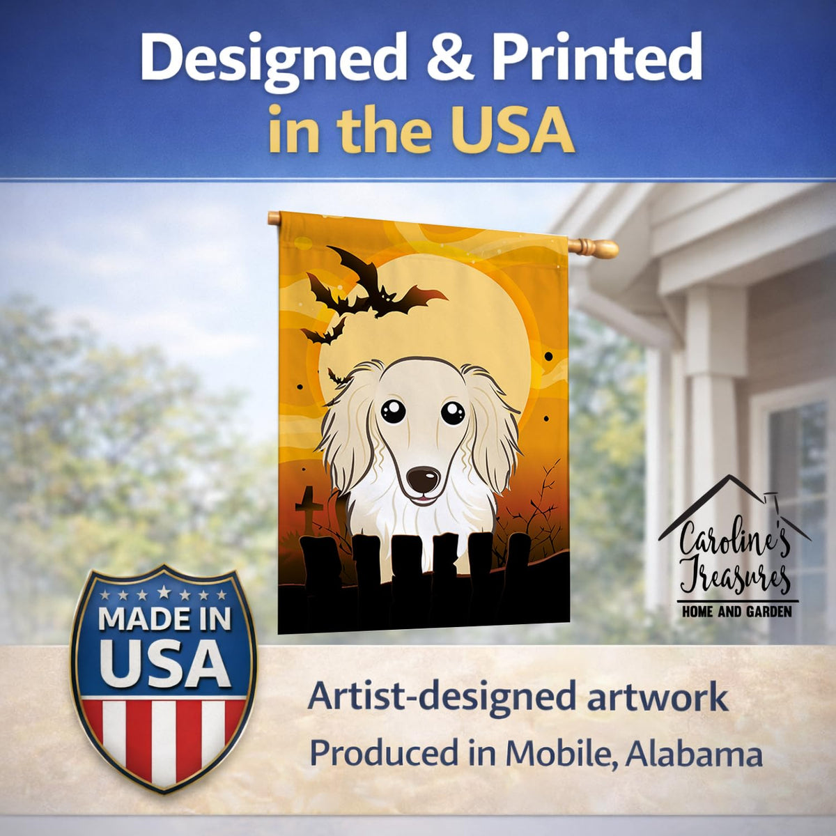 Caroline's Treasures BB1770CHF Halloween Longhair Creme Dachshund Canvas House Size Flag, Multicolor, Large