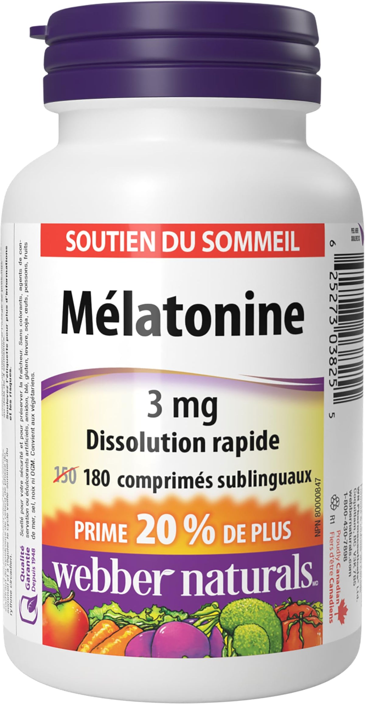 Webber Naturals Melatonin 3 mg, 180 Quick Dissolve Tablets, For Sleep Support 🍁 All In One Marketplace Canada