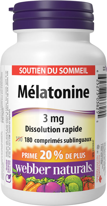Webber Naturals Melatonin 3 mg, 180 Quick Dissolve Tablets, For Sleep Support 🍁 All In One Marketplace Canada