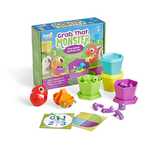 hand2mind Grab that Monster Fine Motor Activity Set, Occupational Therapy Toys, Fine Motor Skills Toys for Toddlers, Pincer Grasp Toys, Play Therapy Games for Kids, Halloween Toys for Kids 3-5