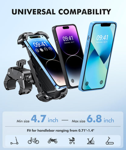WOCBUY Bike Phone Mount, Upgrade [1s Lock][Secure Protection] Motorcycle Phone Mount, [360° Rotatable] Phone Holder for Bike Handlebar Compatible with iPhone/Samsung 4.7-6.8" Cell Phone 🍁 All In One Marketplace Canada