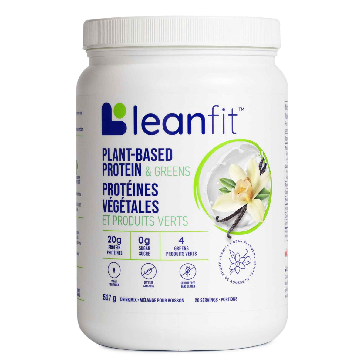 LEANFIT PLANT-BASED PROTEIN & GREENS Natural Vanilla – 20g Plant Protein + 4 Leafy Greens Per Serving – Vegan, Gluten-Free, Soy-Free, No Sugar - 20 Servings, 517g Tub 🍁 All In One Marketplace Canada