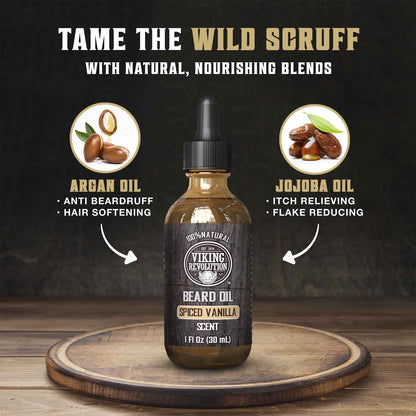 Viking Revolution - Beard Oil - All Natural Beard Oil Men with Argan Oil & Jojoba Oil - Softens, Smooths & Strengthens - Beard Conditioner - Gifts For Men - Spiced Vanilla - 30 ml 🍁 All In One Marketplace Canada