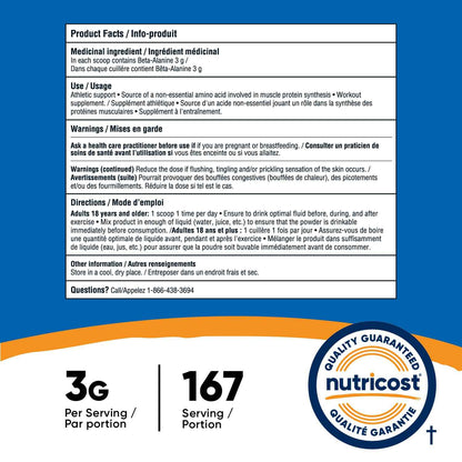 Nutricost Beta Alanine Powder (500 Grams) Unflavored - Pre-Workout Supplement, Non-GMO, Gluten-Free 🍁 All In One Marketplace Canada