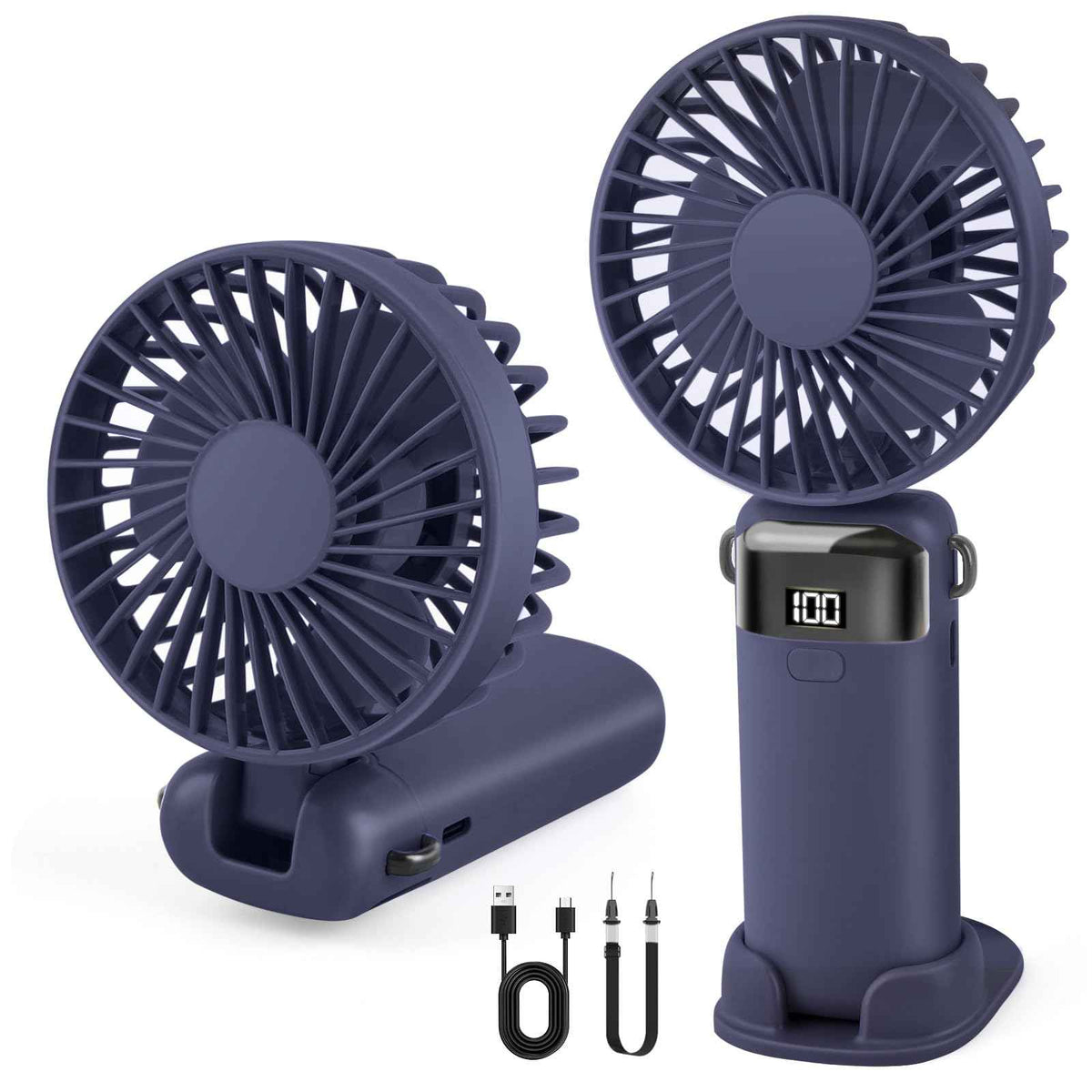 Portable Handheld Fan Rechargeable Small Fan 5 Speeds with Lanyard and Base USB Desk Fan Foldable Quiet Personal Fan with LED Display for Office, Home, Travel, Outdoor 🍁 All In One Marketplace Canada