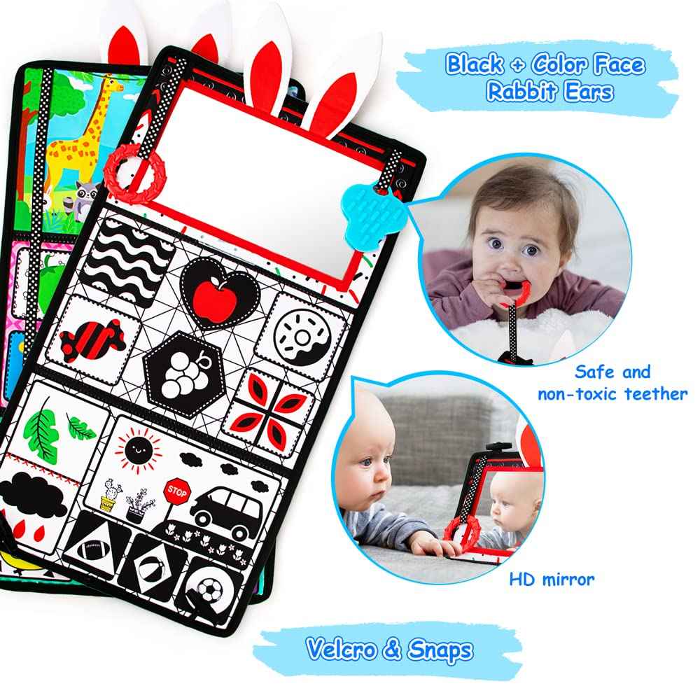 Inbeby Tummy Time Mirror Toy & Play Activity Cinrkle Mat, Black and White High Contrast Baby Newbron Toys 0 3 6 Months Brain Development, Snesory Texture Piano Infant Toys 0 3 6 Months with Squeaker 🍁 All In One Marketplace Canada