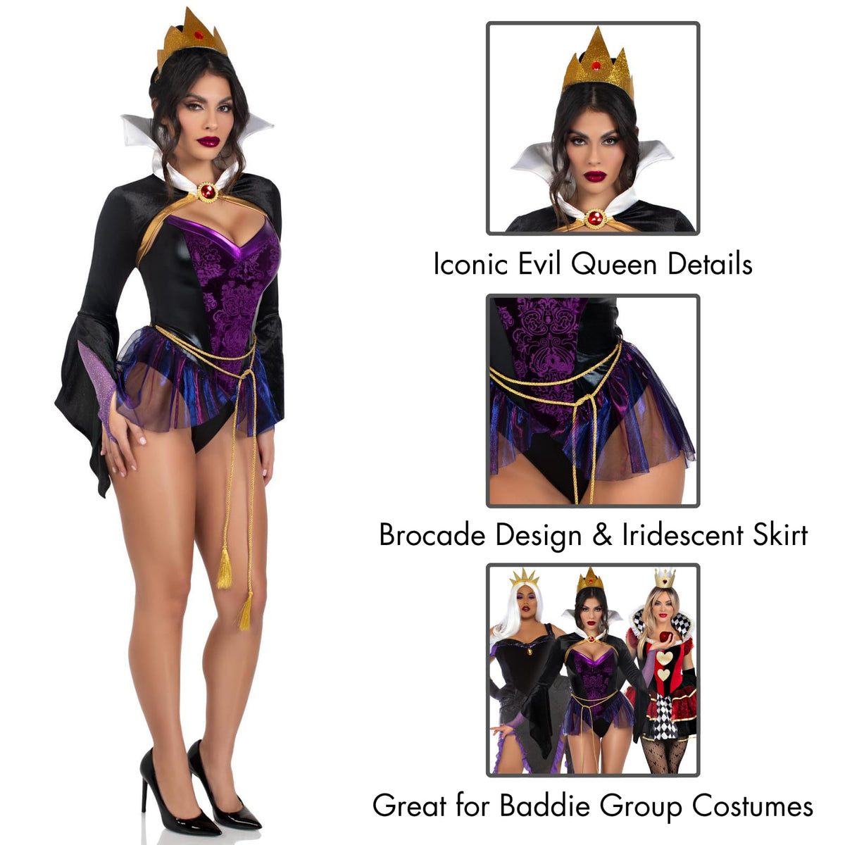 Leg Avenue Womens 4 Pc Poison Apple Queen Halloween Costume for Women, Black/Purple, Large