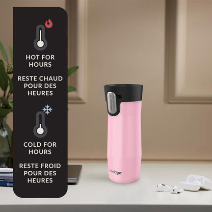 Contigo West Loop 3.0 Stainless Steel Travel Mug with Tea-Bag Hook & Spill-Proof Lid, Vacuum-Insulated Reusable Cup Coffee and Tea, 16 oz (473 mL), Strawberry Cream - Keeps Drinks Hot up to 11 Hours 🍁 All In One Marketplace Canada