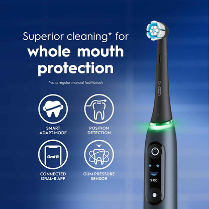 Oral-B iO Deep Clean + Protect Rechargeable Electric Toothbrush, White with Visible Pressure Sensor, 5 Cleaning Settings, 2 Min Timer, an iO Series 7 Toothbrush, 2 Replacement Brush Heads, and Charging Travel Case 🍁 All In One Marketplace Canada