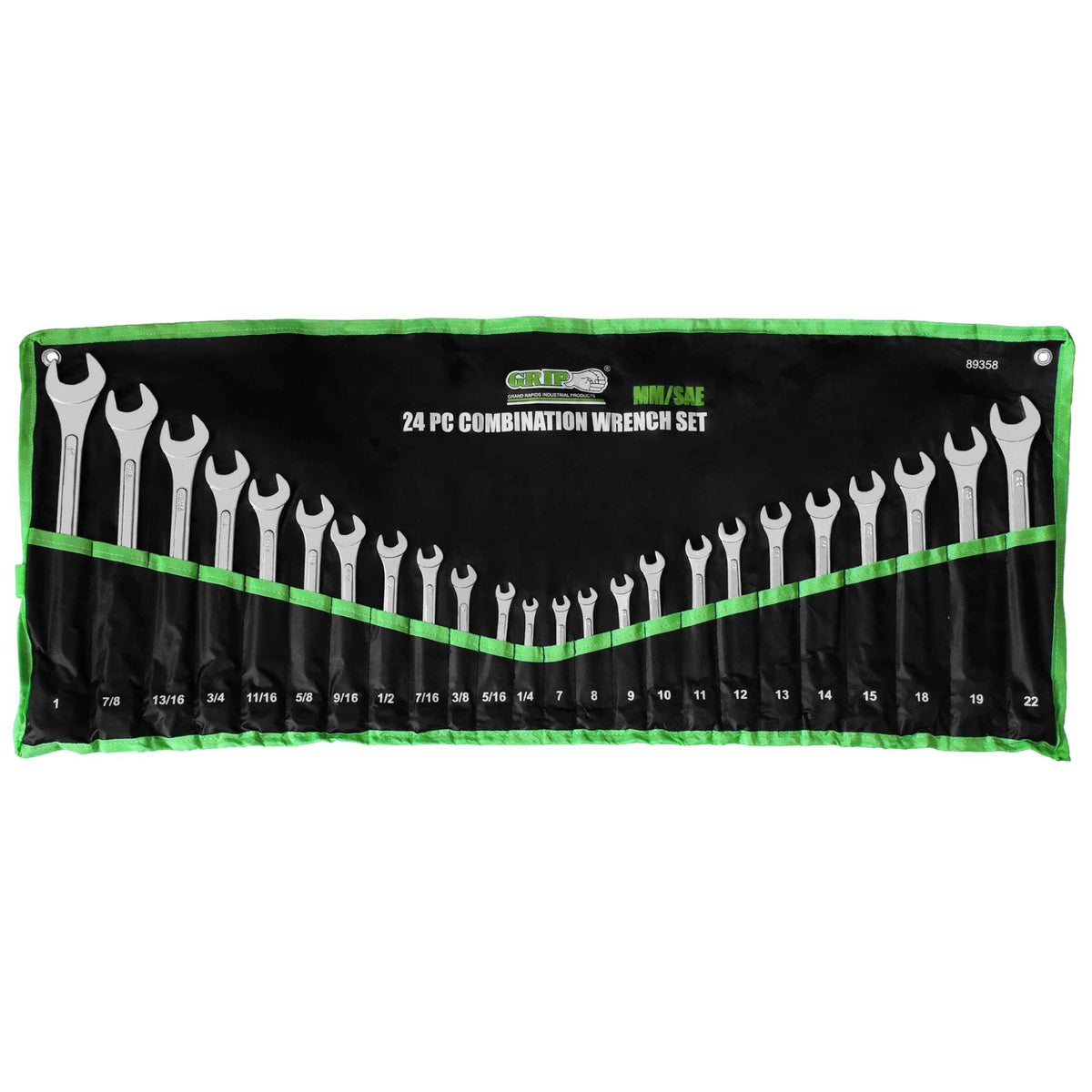 Grip 24 pc All-Purpose Master Combination Wrench Set MM/SAE - Metric 7mm to 22mm - SAE 1/4” to 1" - Roll-up Pouch - General Household, Garage, Auto Repairs, Cars, Trucks, Boat 🍁 All In One Marketplace Canada