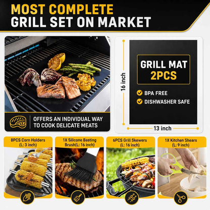 34Pcs BBQ Grill Accessories Tools Set, 16 Inches Stainless Steel Grilling Tools with Carry Bag, Thermometer, Grill Mats for Camping/Backyard Barbecue, Grill Tools Set for Men Women 🍁 All In One Marketplace Canada