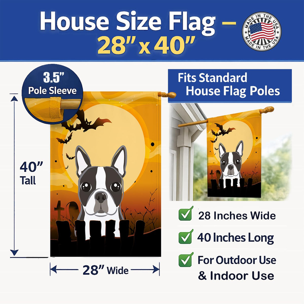 Caroline's Treasures BB1761CHF Halloween Boston Terrier Canvas House Size Flag, Multicolor, Large