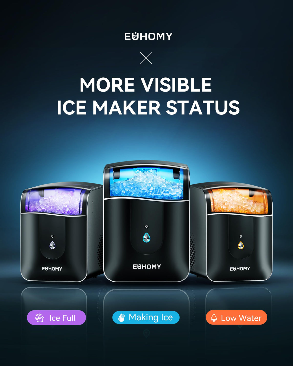EUHOMY Smart Nugget Ice Maker Countertop, 40lbs/24H Sonic Ice Machine with APP Control, Ready in 8 Mins, Self-Cleaning Pebble Ice Machine for Home/Kitchen/Office