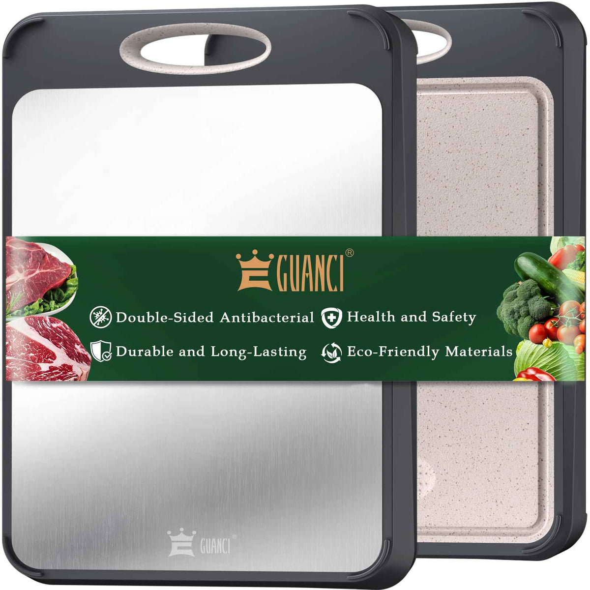 GUANCI Cutting Board for Kitchen Double Sided 304 Stainless Steel Chopping Board Food-Grade Stainless Steel and Wheat Straw PP Large Size 16”×11” Easy to Clean 🍁 All In One Marketplace Canada